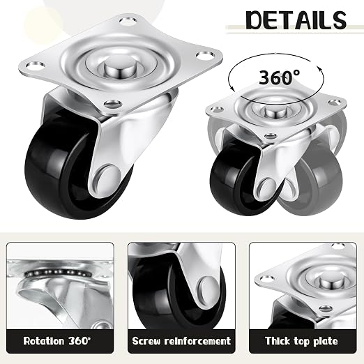 Maitys 12 Pcs 1" Swivel Profile Casters Wheels - Image 3