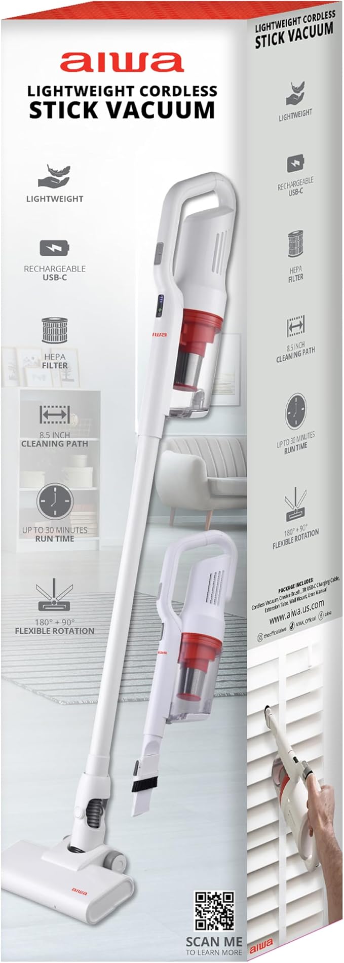 Aiwa Cordless Vacuum Cleaner, 2200mAh Rechargeable Battery Powered Stick Vacuum - Image 6