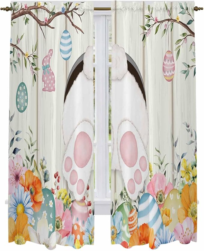 Easter Window Curtains 72 Inch Long 2 Panel Set, Rod Pocket Long Curtains & - Image 2