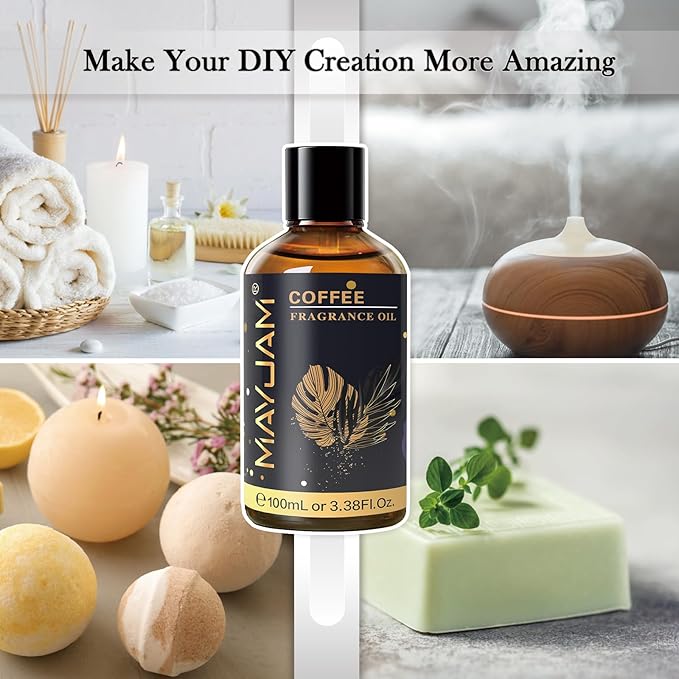 MAYJAM 100ML/3.38FL.OZ Coffee Fragrance Oils with Glass Dropper, Essential Oils for Diffusers for Home, Long Lasting Scented Oils for Diffusers Soap Candle Making