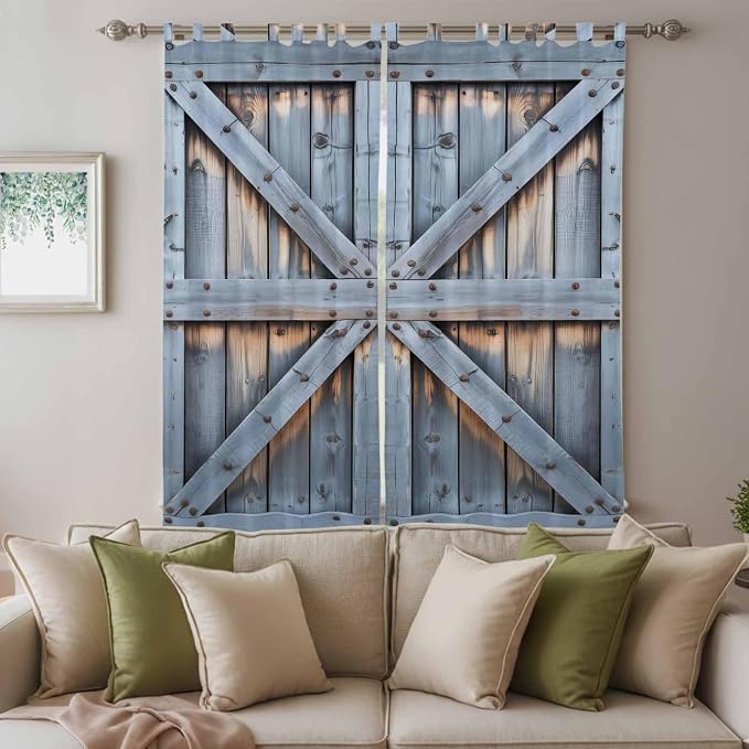 Farmhouse Wood Grain Living Room Curtains 84 Inch Length, Window Curtains Tab - Image 3