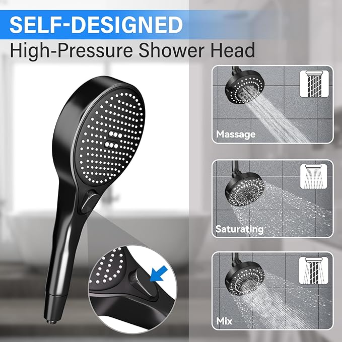 Dual Shower Head with Handheld for Couples: High Pressure Double Shower Heads for Two People - Adjustable Two Showerhead System with 3 Flow Settings Fits 2 Person Bathroom (Black)