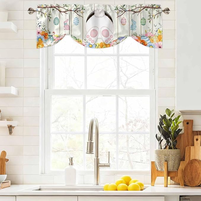 Easter Tie Up Valance Curtains for Windows, Kitchen Curtains Window Shades - Image 9