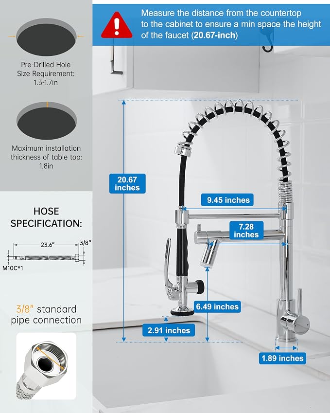 Fapully Kitchen Faucet with Pull Down Sprayer, Commercial Single Handle Kitchen - Image 5