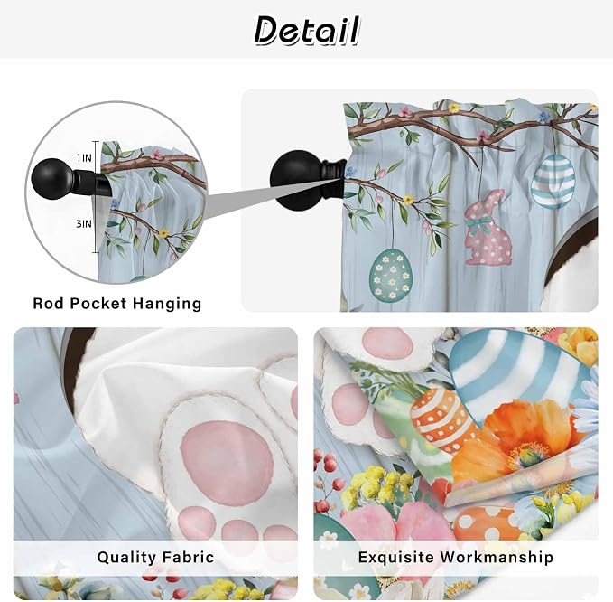Easter Kitchen Curtains 45 Inch Long 2 Panel Set, Rod Pocket Window Treatment - Image 9