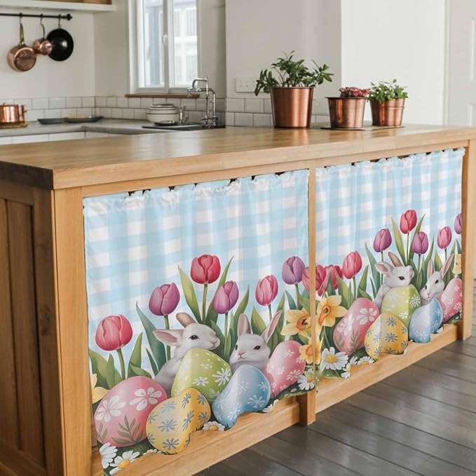 Easter Kitchen Tier Curtains 36 Inch Long 2 Panel Set, Rod Pocket Half Window - Image 7