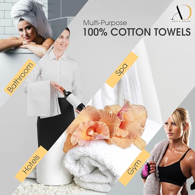 Ample Decor Bathroom Hand Towels 18 X 28 Inch 600 GSM 100% Cotton, Soft Absorbent - 6 Pcs Purple