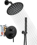 Airuida Shower Fixtures 2 Functions Shower Faucet Set Wall Mounted for Bathroom High Pressure Brass Handheld Shower with Rough-in Valve Round Rainfall 8 Inch Shower Head Matte Black
