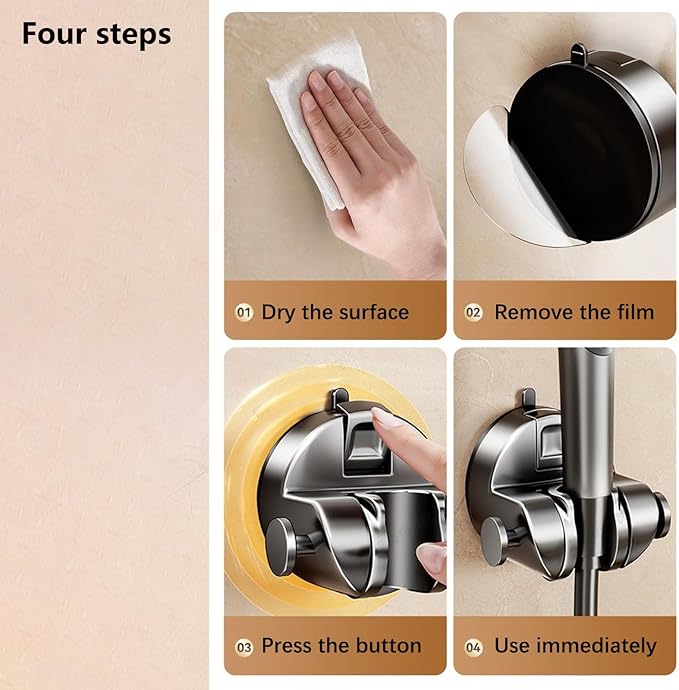 Strong Hold Adjustable Shower Head Holder Suction - No Drilling Required, Removable Suction Cup for Shower on Smooth Tiles & Bathroom Walls (Grey)