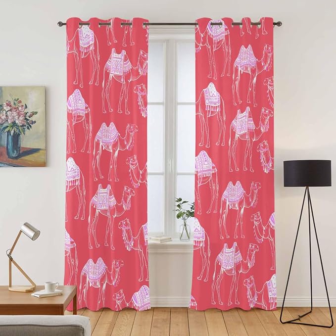 2 Panel Kitchen Cafe Curtains, Desert Camel Sunlight Filtering Nature Air - Image 2