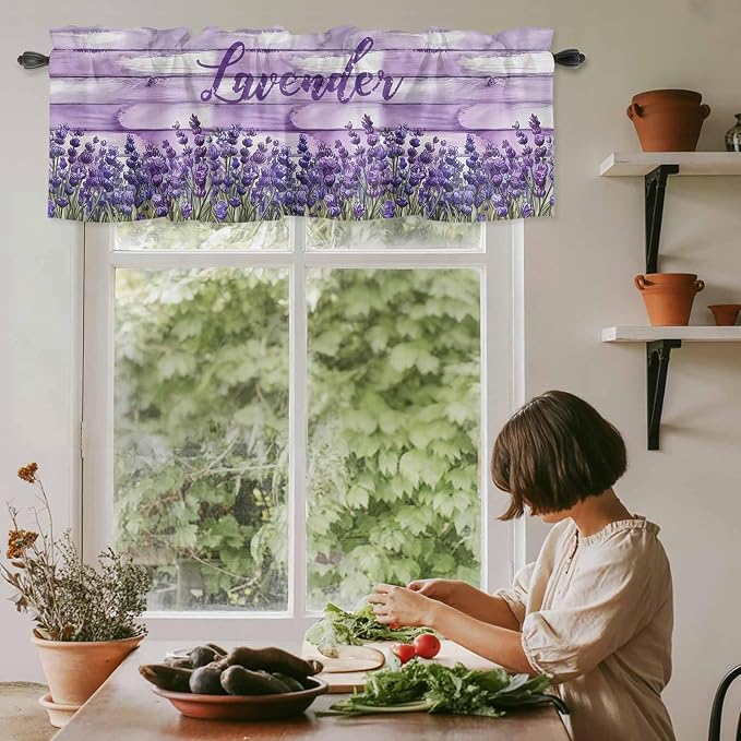 Kitchen Valances for Window, Retro Lavender on Farm Wood Grain Light Filtering - Image 6