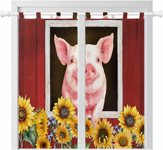 Pigs Sunflowers Living Room Curtains 84 Inch Length, Window Curtains Tab Top by Unknown