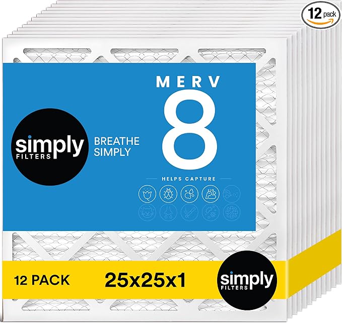 Simply 25x25x1 Air Filter, MERV 8, 12 Pack, by SimplyFilters