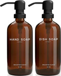 Amber Glass Hand and Dish Soap Dispenser Set by Brighter Barns - Modern Kitchen Decor & Accessories for Airbnb, RV, Office, Housewarming Gifts (Amber)