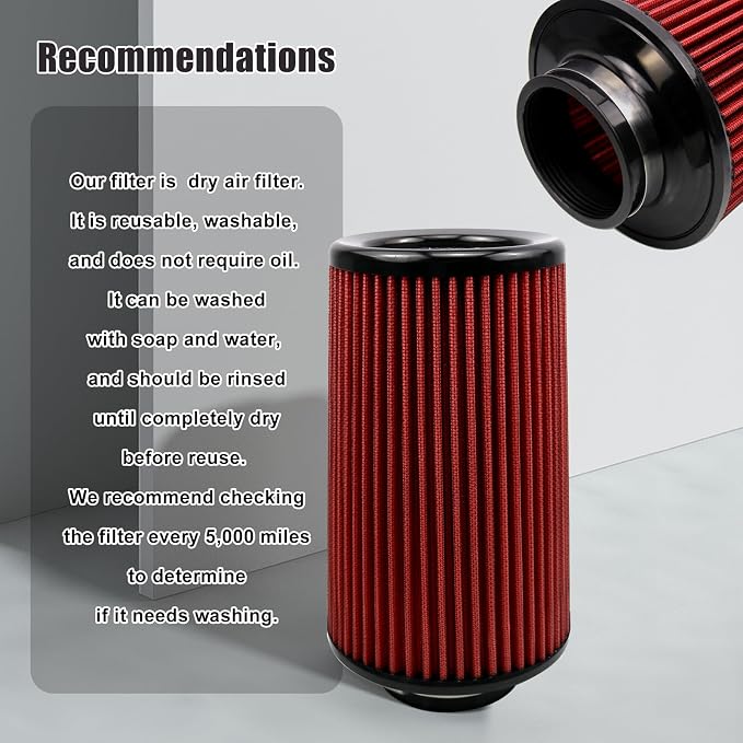 RYANSTAR RACING 76mm 3" High Flow Round Tapered Cone Cool Air Filter Cleaner - Image 6