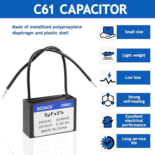 BOJACK CBB61 5uF 250V AC 2 Wires Ceiling Fan Starting Capacitor, - Image 4