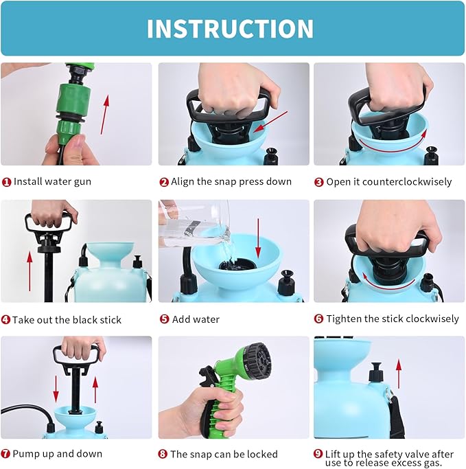 Portable Shower Orange 5L with 7 Spray Modes, Hand Press with Removable Hose and Shower Head