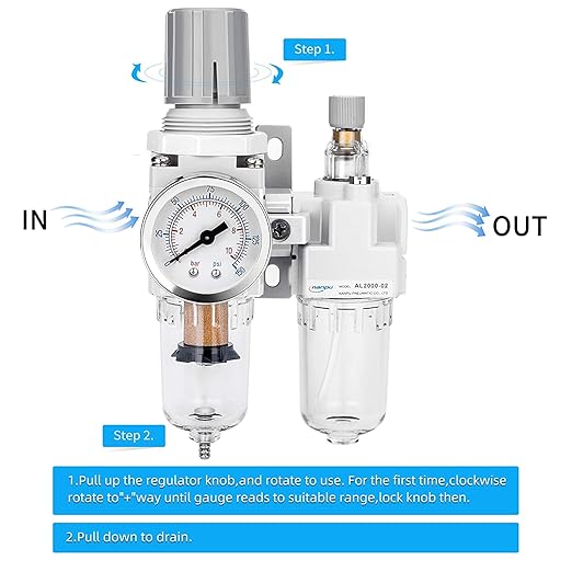 NANPU 1/4" NPT Compressed Air Filter Regulator Lubricator Combo, Water/Oil Trap - Image 4