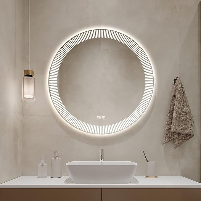 31.5 Inch LED Round Bathroom Mirror, Wall Mounted Multifunction Bathroom Vanity by JSLJDM