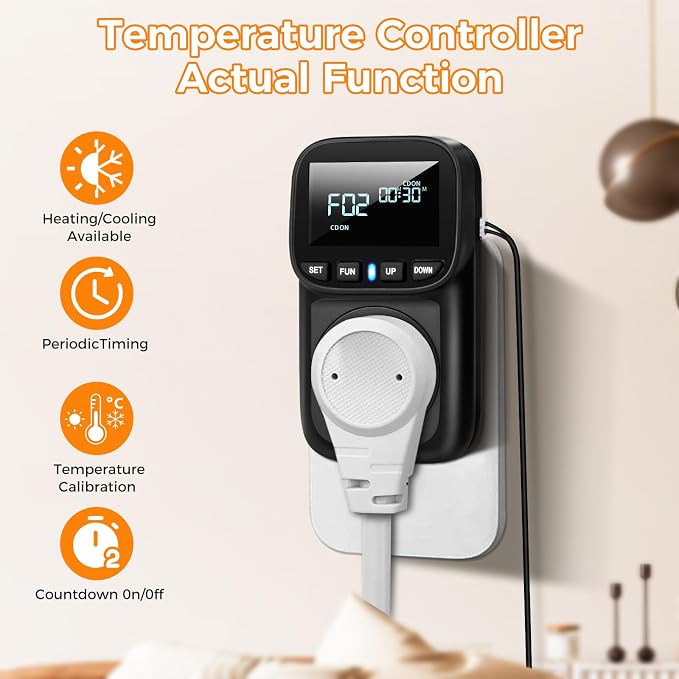 Diymore Digital Temperature Controller Outlet - 1800W Plug-in Thermostat - Image 2