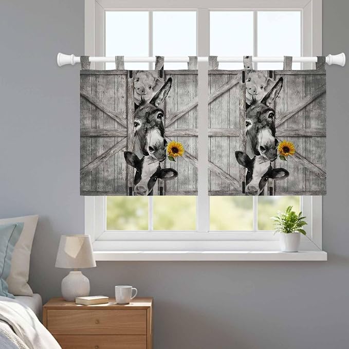 Funny Farm Animals Kitchen Curtains 36 Inch Length, Small Window Curtains Tab - Image 9