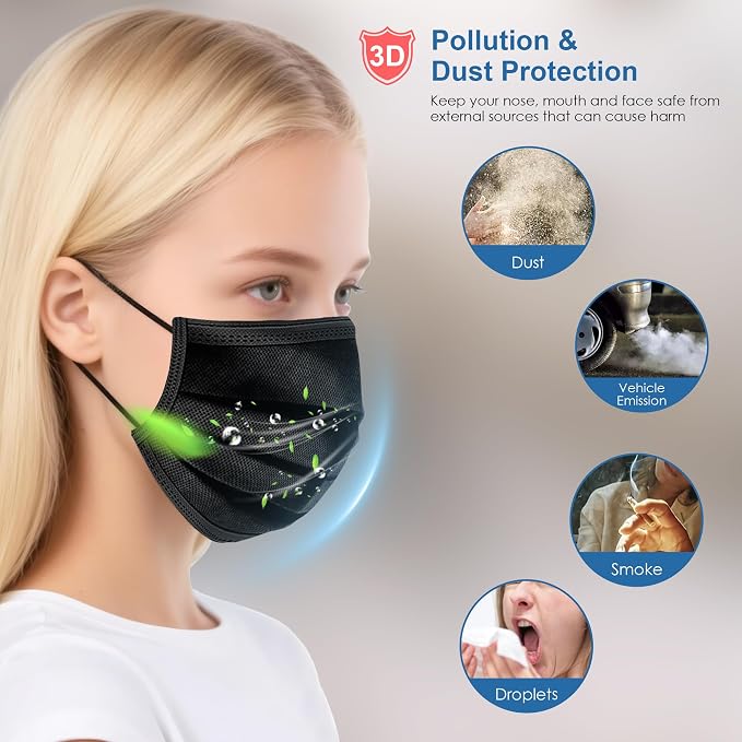 NNPCBT 500PCS 3 ply black disposable masks filter mask - Image 4