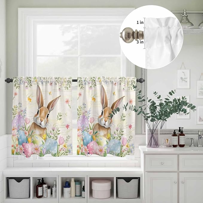 Kitchen Curtains Tiers and Valance Set of 3, Easter Light Filtering Window - Image 8