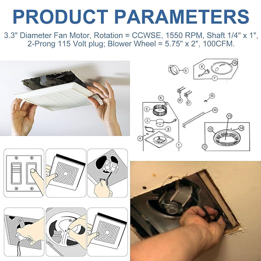 Upgrade 8663RP 8664RP Bathroom Fan Motor Replacement & Fan Blower Wheel - Image 4