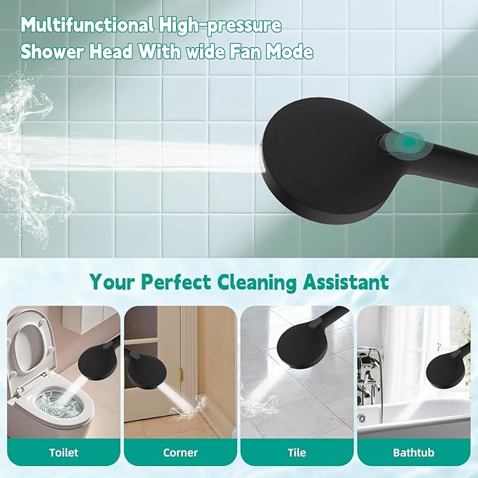 Hibbent Filtered Shower Head with Handheld, High Pressure 10 Spray Showerhead with Filters, Water Softener for Hard Water-Remove Chlorine, Reduces Dry Itchy Skin, Improve Skin& Hair Texture, Black