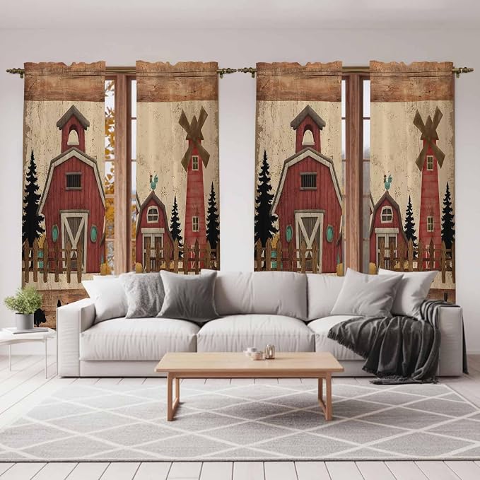 Brown Farmhouse Kitchen Curtains, Vintage Country Animals Wooden Grain Light - Image 7