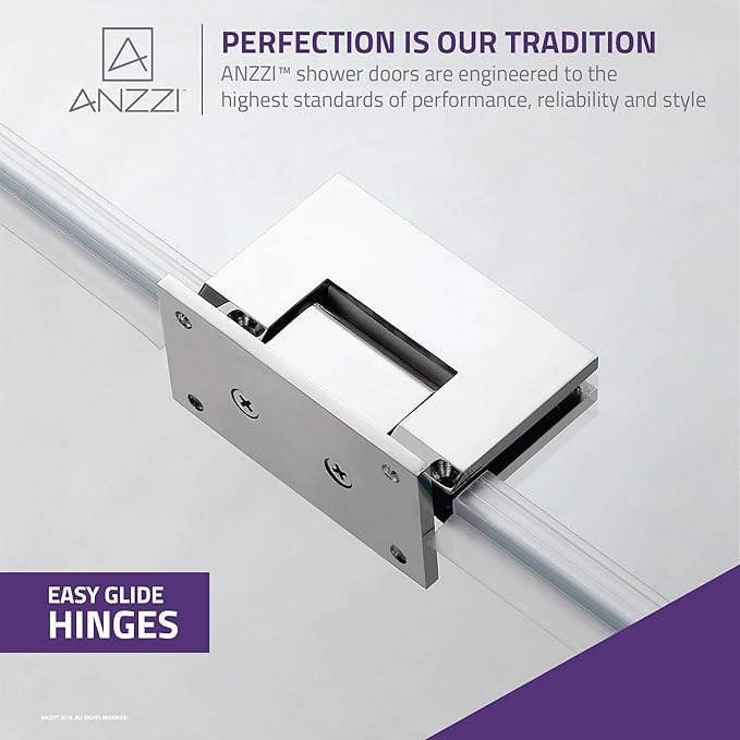ANZZI 70" x 24" Frameless Shower Door in Polished Chrome,Water Repellent Glass Shower Door with Seal Strip Parts and Handle, 5/16 Glass Hinged Shower Door with Handle (SD-AZ09-01CH)