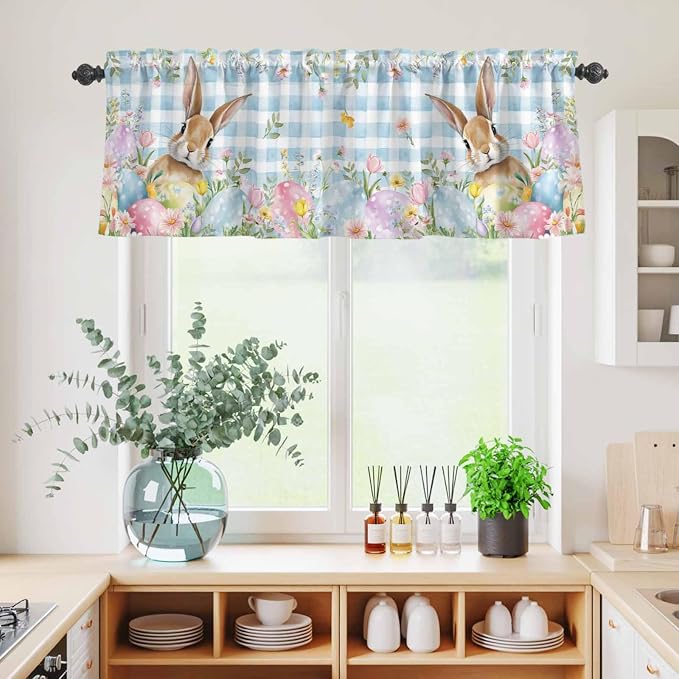 Kitchen Curtains Tiers and Valance Set of 3, Easter Light Filtering Window - Image 4