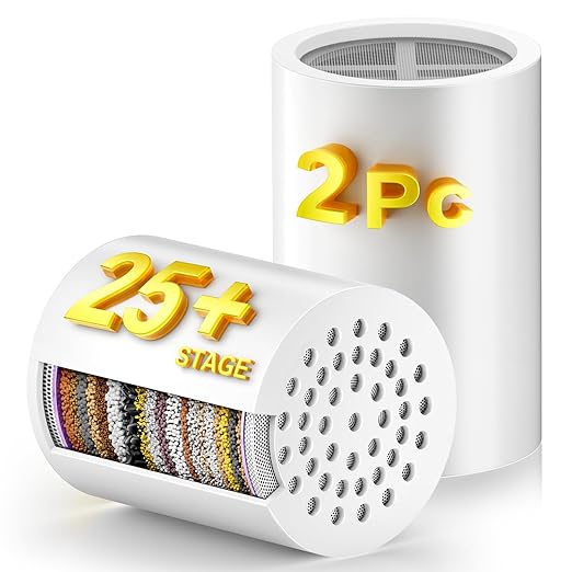 (2 Pc) 25+ Stage High Output Shower Filter Replacement Cartridges – Reduces Chlorine & Chemicals, Restores pH Balance, 2.4"×2.4"×2.68" SoliCozy Shower Filter Compatible with SF100 & Jomst Shower Head