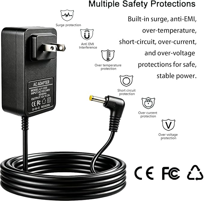 12V 2A AC DC Power Adapter, 6.6FT Cable - Image 3