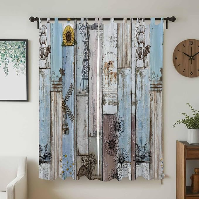 Blue Grey Wooden Living Room Curtains 84 Inch Length, Window Curtains Tab Top - Image 2