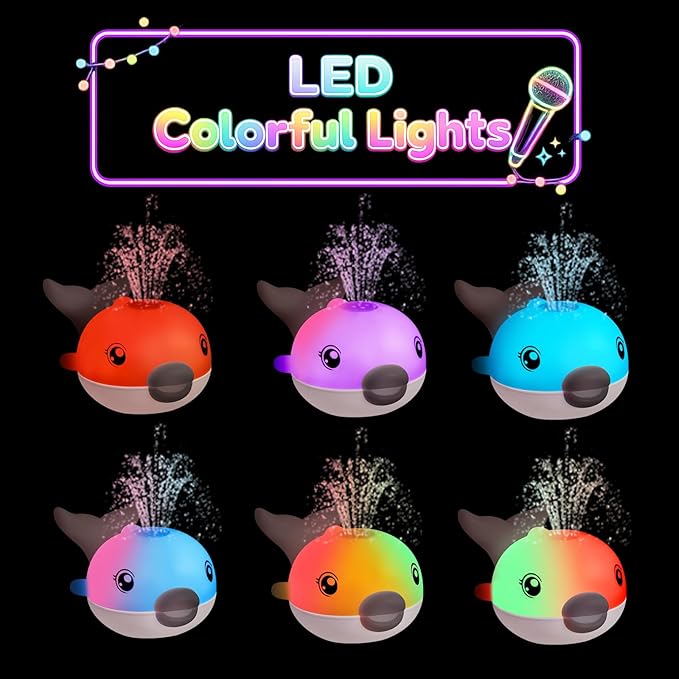 Bath Toys, Light Up Dolphin Baby Bath Toys for Babies 6-12 12-18 Months, Rechargeable Sprinkler Musical Toys, Easter Basket Stuffers Bathtub Toys for Toddlers 1-3 2-4 Boys Girls Infant Kids- Blue