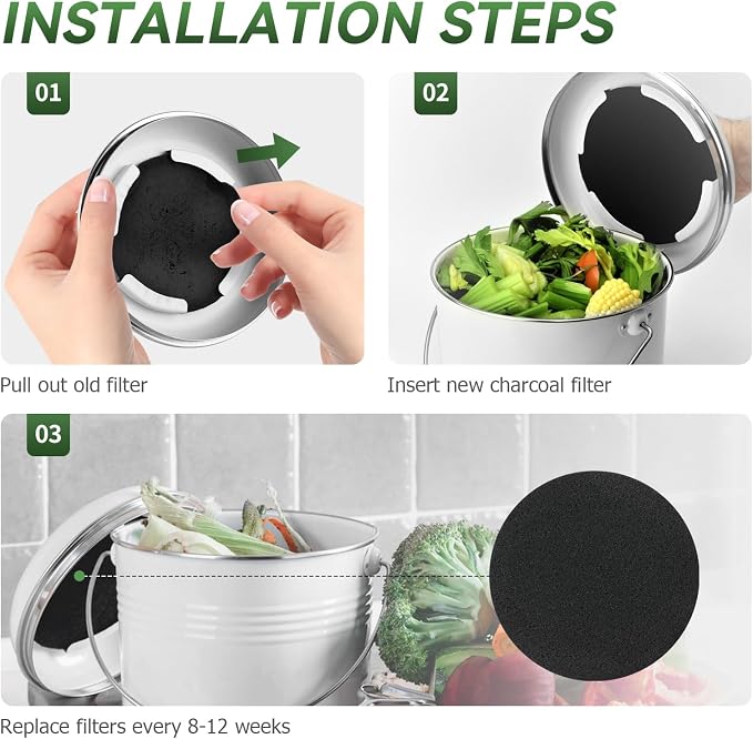 Charcoal Filters for Compost Bucket, 6 Pack Compost Bin Filter, 6.7 inch - Image 7