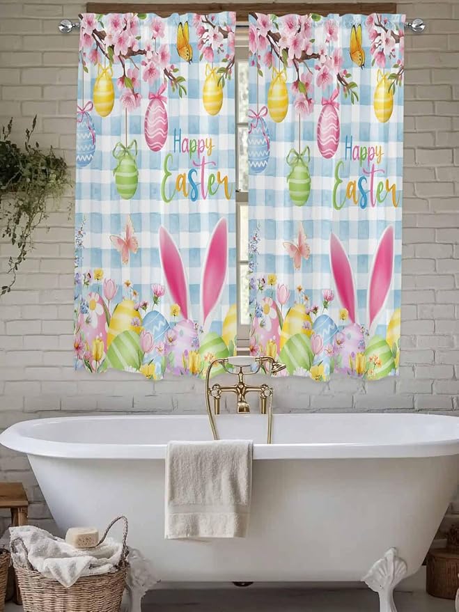 Happy Easter Living Room Curtains 72 Inches length, Spring Watercolor Bunny - Image 7