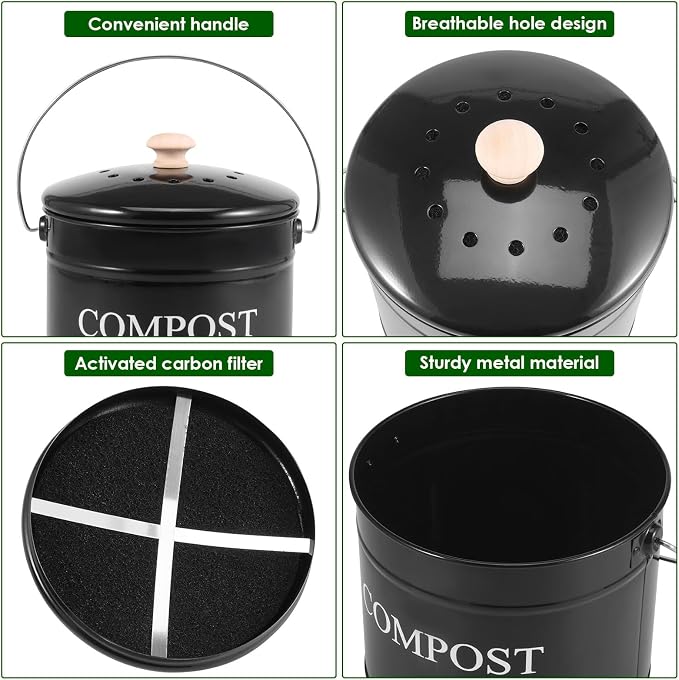 Kitchen Compost Bin 0.8 Gallon Metal Countertop Compost Bin - Image 4