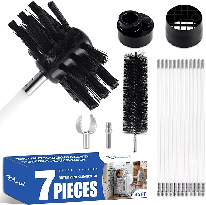 Bluesea 7 Pieces 35 Feet Dryer Vent Cleaner Kit, Reinforced Nylon Dryer Vent by Bluesea