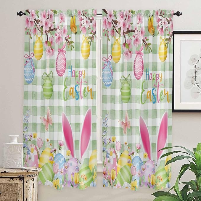 Happy Easter Living Room Curtains 72 Inches length, Spring Bunny Eggs Flower - Image 2