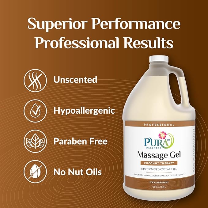 Coconut Therapy Massage Gel, Pura Wellness Massage Gel, Professional Deep Tissue Therapy, Coconut, Unscented, Recovery, 128oz