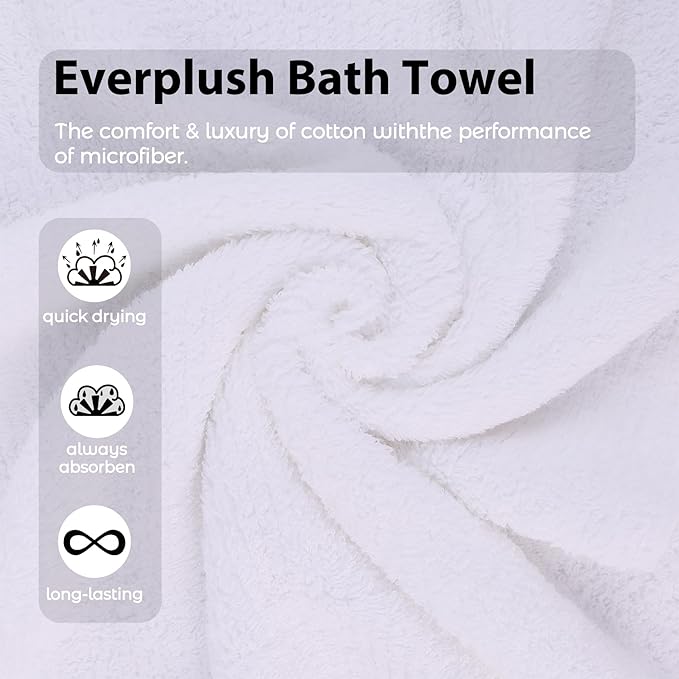 Everplush Youth Style 1-Piece Bath Towel - Cotton Combined with Microfiber, Strong Absorption, Soft, Fluffy, Skin-Close Cotton, Durable, Home & Travel