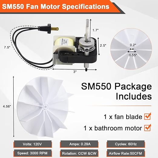 Hiorucet SM550 Universal Bathroom Fan Motor - Image 2