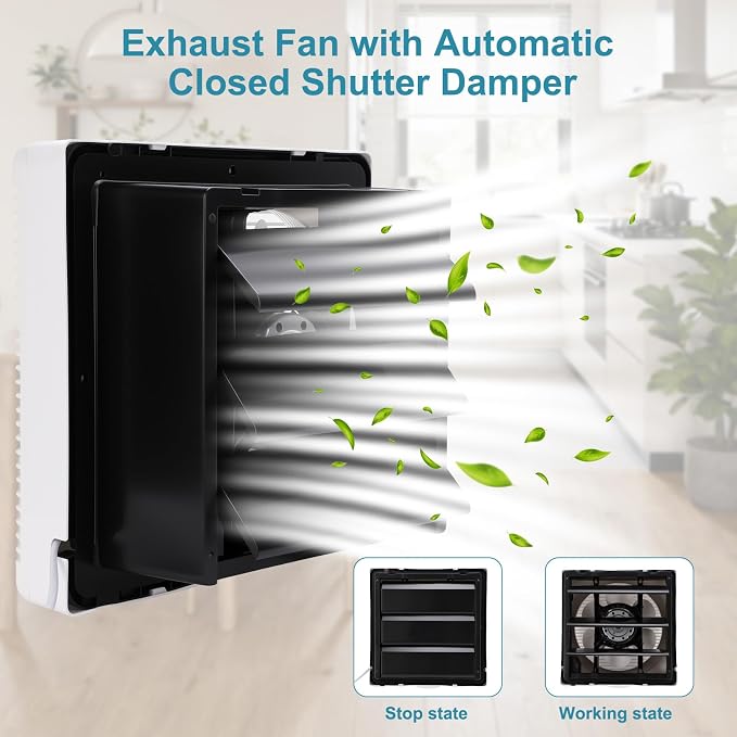 8 Inch Exhaust Fan with Mesh, Through-Wall Window Ventilation Fan, 110V Shutter - Image 5