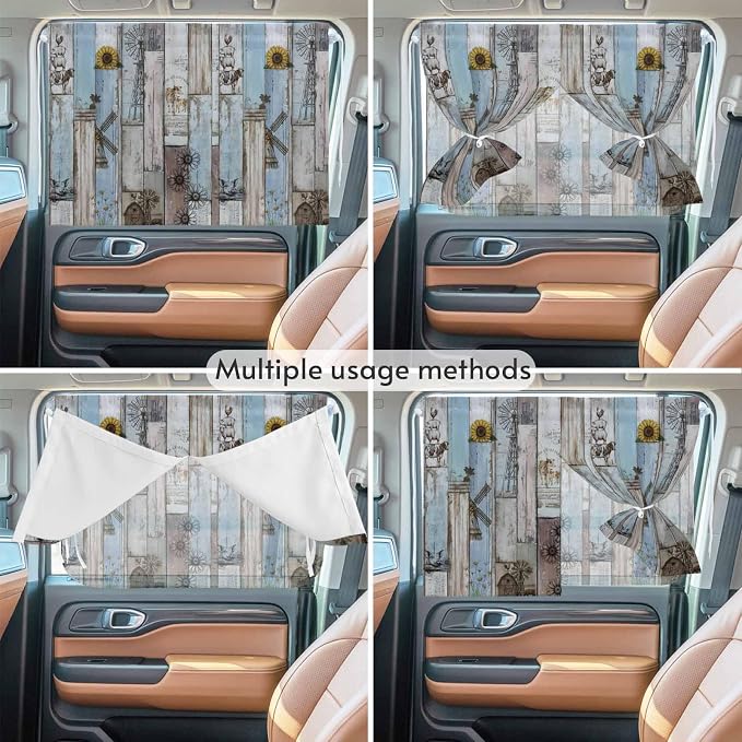 Blue Grey Wooden Magnetic Double Layer Car Window Shades, Side Window Curtains - Image 5