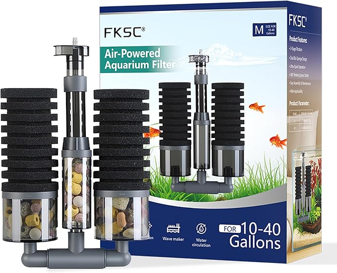 Dual Sponge Aquarium Filter, Air-Powered, 10–40 Gal – Ultra-Quiet Bio-Sponge - Image 2