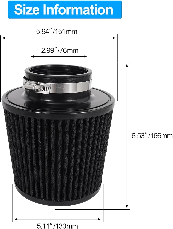 Cold Air Intake Filter High Performance Washable Filter Clamp-On Replacement - Image 2