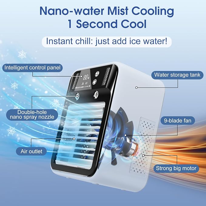 Portable Air Conditioner, Rechargeable Mini Air Conditioner Evaporative Air - Image 3