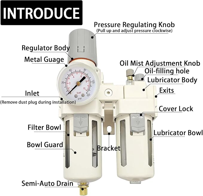 YSIL 1/2" NPT Compressed Air Filter Regulator Lubricator Two Units Combo Air - Image 2
